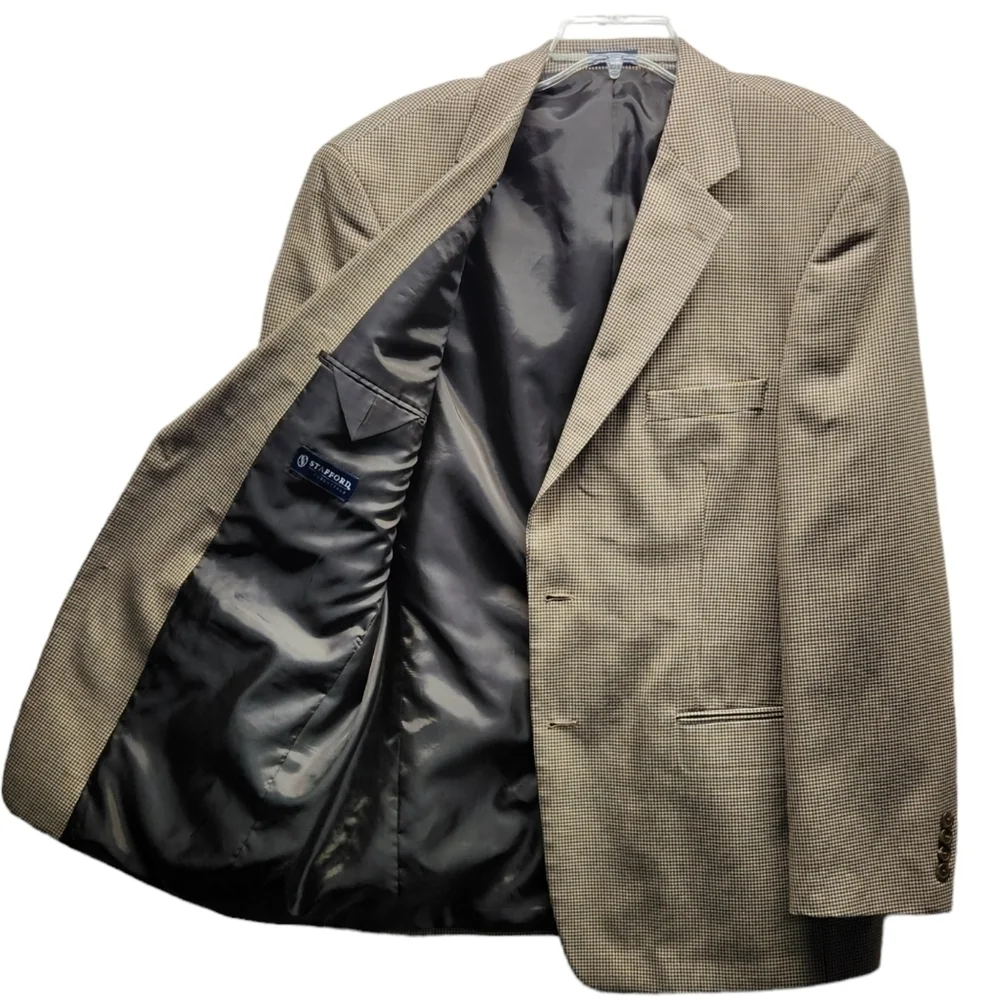 Stafford Essintials Mens Two Button Blazer Brown Sport Coat Suit Jacket Size 44L - Picture 2 of 12